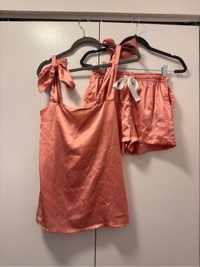 Silky Tie-Knot Tank Top & Shorts PJ Set